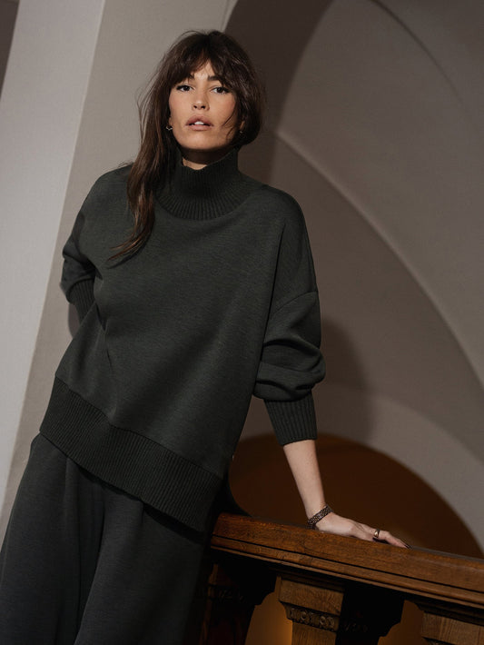 Varley Barker High Neck Sweat - Olive Marl