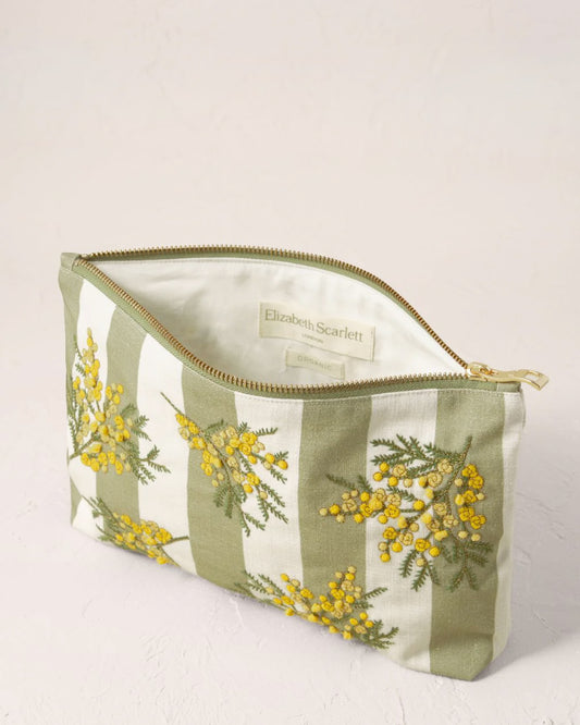 Elizabeth Scarlett Cotton Everyday Pouch - Mimosa Stripe Green
