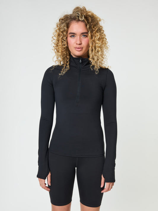 Girlfriend Collective Reset Long Sleeve Mock Neck Half Zip - Black