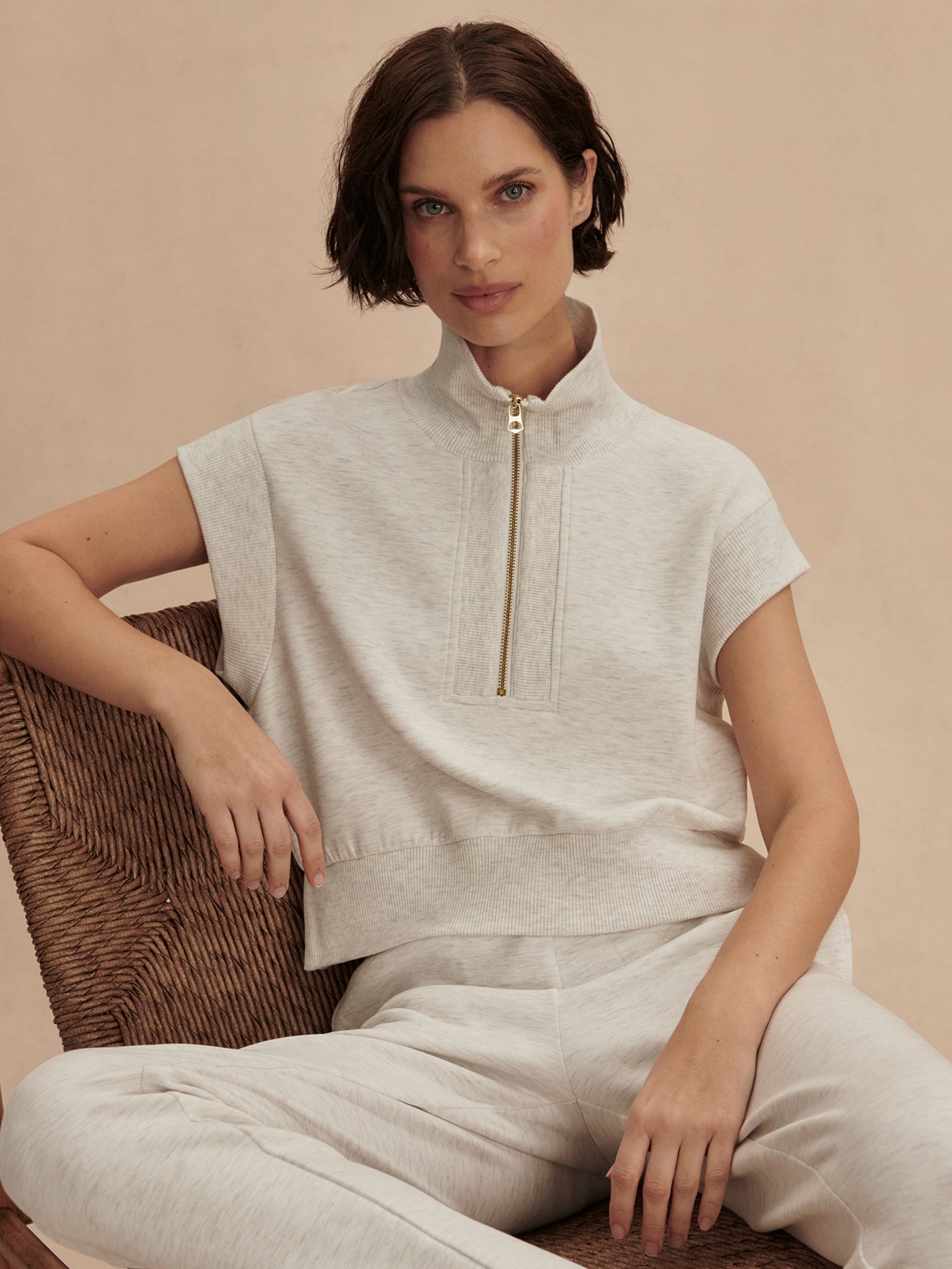 Varley Kelly Half Zip Sweat - Ivory Marl