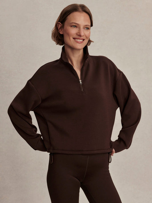 Varley Sian Cropped Half Zip Sweat - Coffee Bean