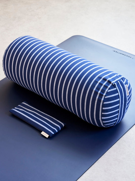 Yogamatters Round Buckwheat Bolster - Navy & White Stripe
