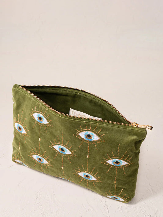 Elizabeth Scarlett Velvet Everyday Pouch - Garden Green Mystical Eye