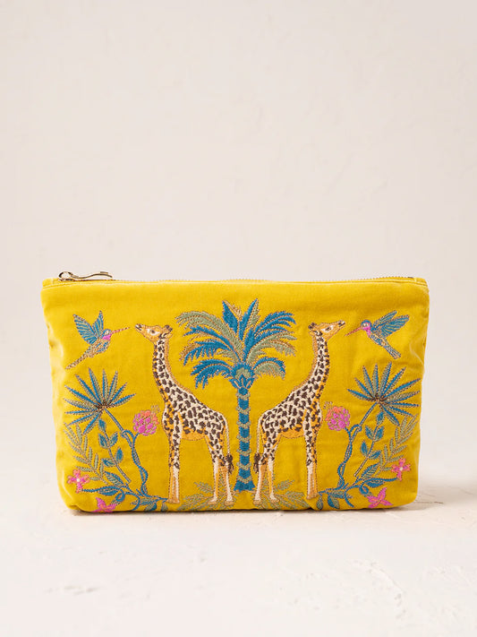 Elizabeth Scarlett Velvet Everyday Pouch - Wild Giraffe Palm