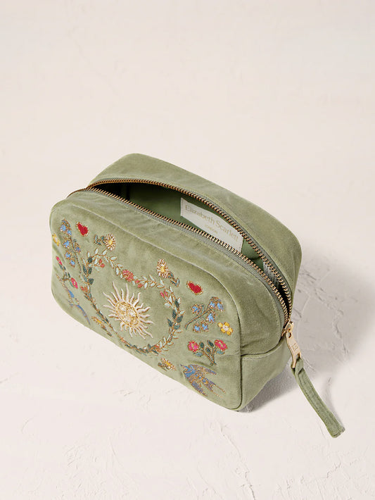 Elizabeth Scarlett Velvet Makeup Bag - Olive Earth Goddess
