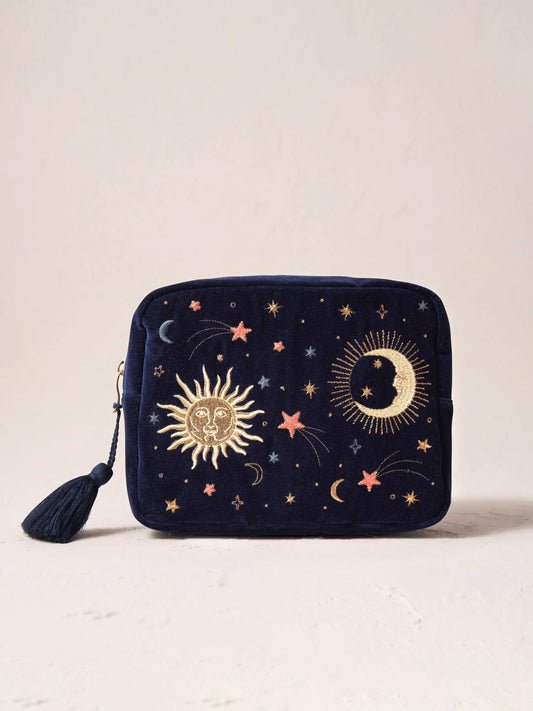 Elizabeth Scarlett Velvet Wash Bag - Navy Celestial