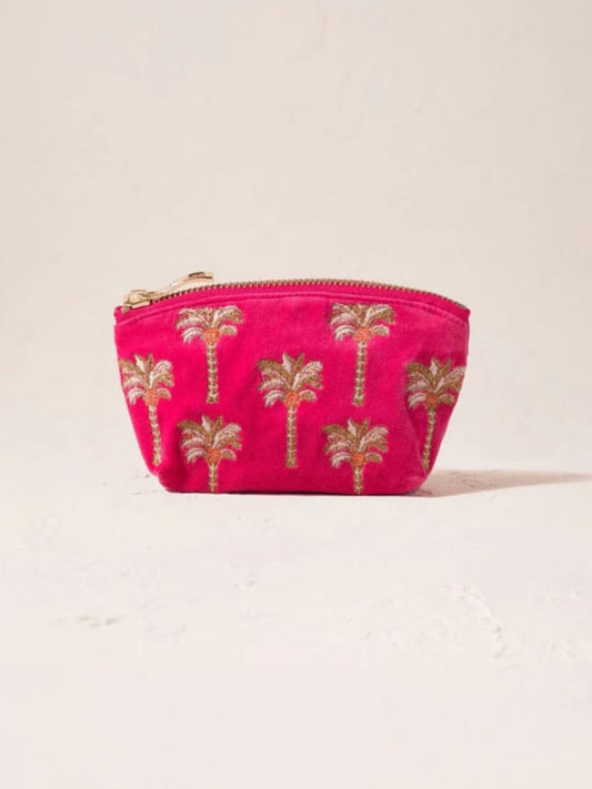 Elizabeth Scarlett Velvet Coin Purse - Pink Gold Palm