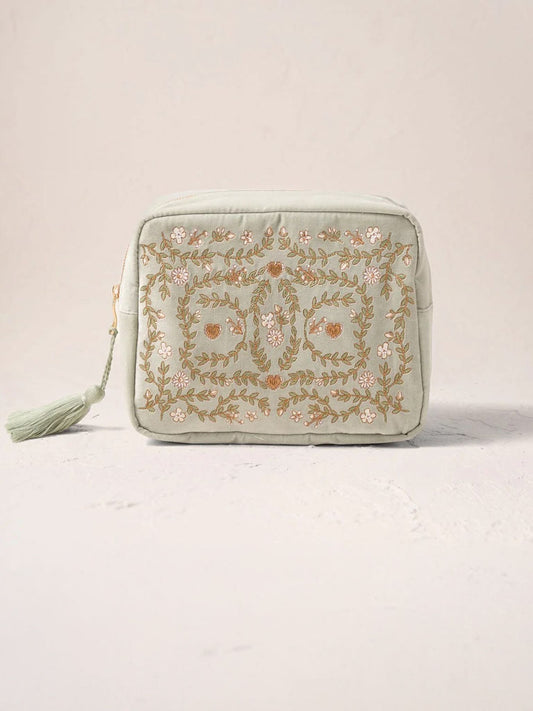 Elizabeth Scarlett Velvet Wash Bag - Sage English Garden