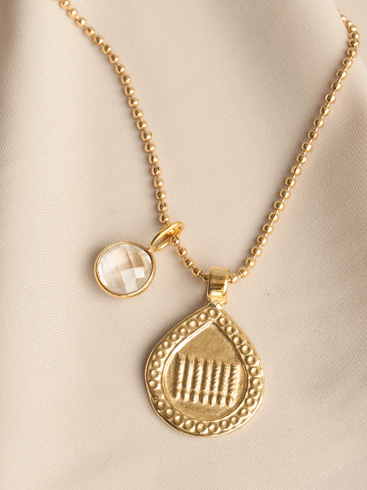 Goddess Charms Sisterhood Pendant Necklace with Rose Quartz Power Stone - Gold