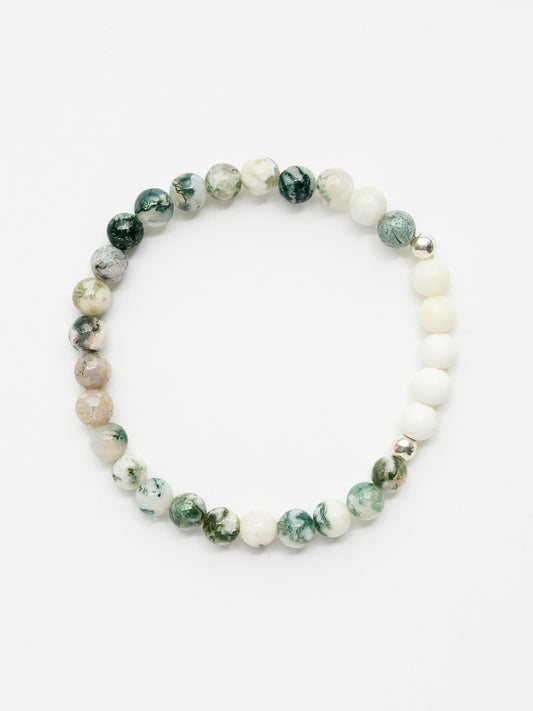 Mala Bead Bracelet - Tree Agate & Mother of Pearl