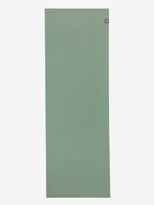 Green textured yoga mat front view with brand logo on the top right corner, anti-slip exercise mat for yoga and fitness enthusiasts.