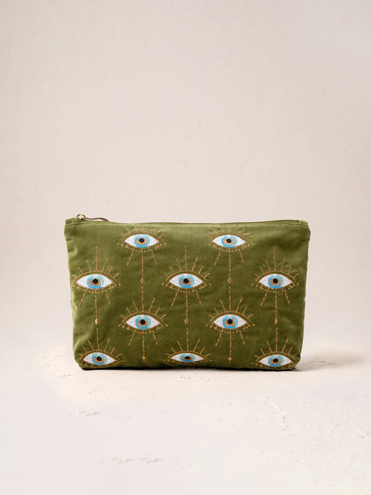 Elizabeth Scarlett Velvet Everyday Pouch - Garden Green Mystical Eye