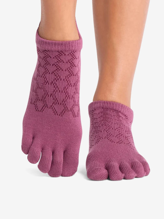 ToeSox Full Toe Low Rise Grip Socks - Bordeaux