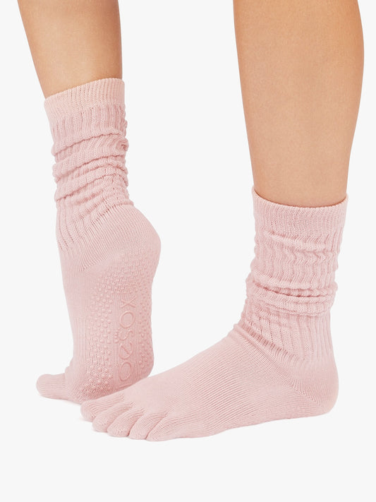 ToeSox Full Toe Slouch Grip Socks - Petal