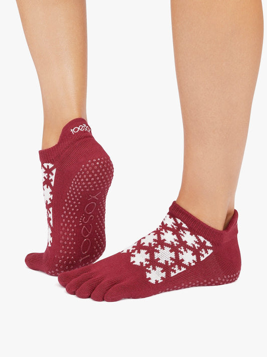 ToeSox Full Toe Low Rise Grip Socks - Ruby