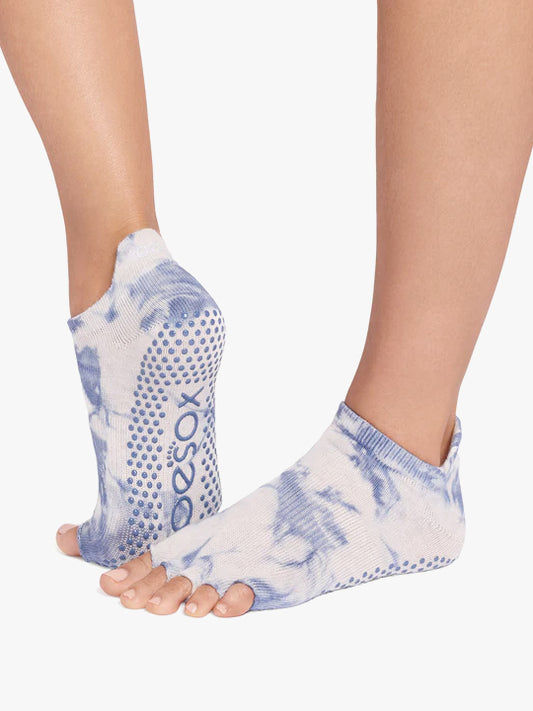 ToeSox Half Toe Low Rise Grip Socks - Soft Blue Tie Dye