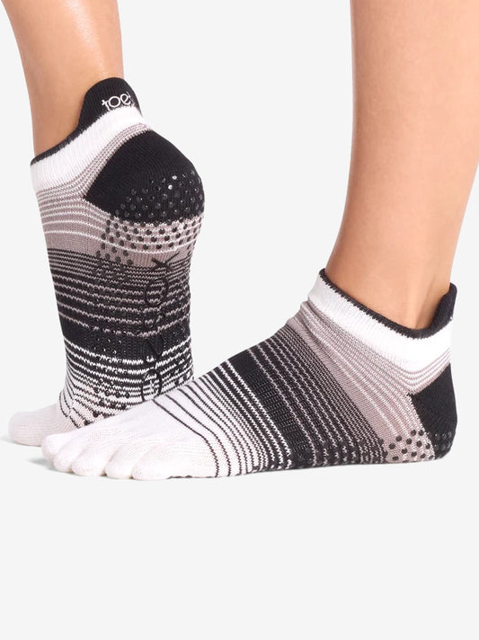 ToeSox Full Toe Low Rise Grip Socks - Coconut Stripe
