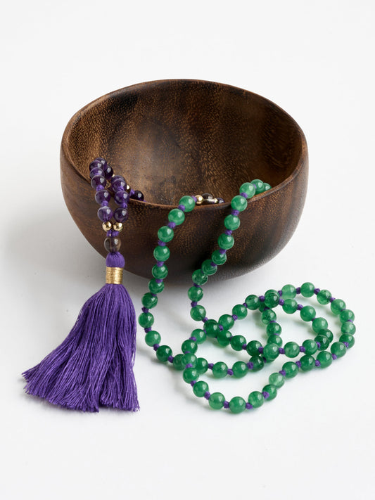 Mala Bead Necklace - Amethyst & Aventurine