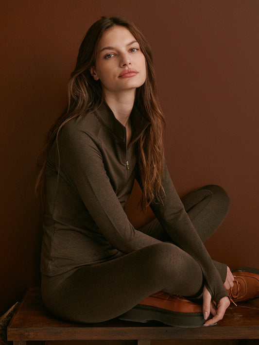 Varley Always Warm Half Zip Base Layer - Deep Chocolate Marl