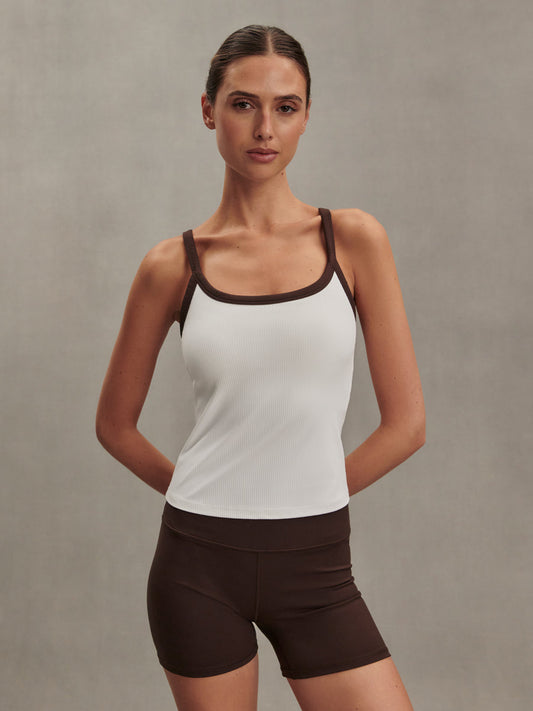 Varley Theon Scoop Neck Tank - White/Coffee Bean