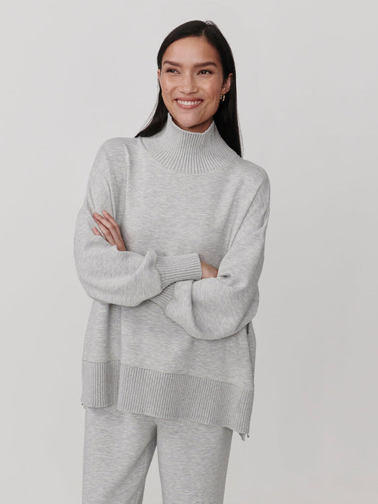 Varley Barker High Neck Sweat - Light Grey Marl