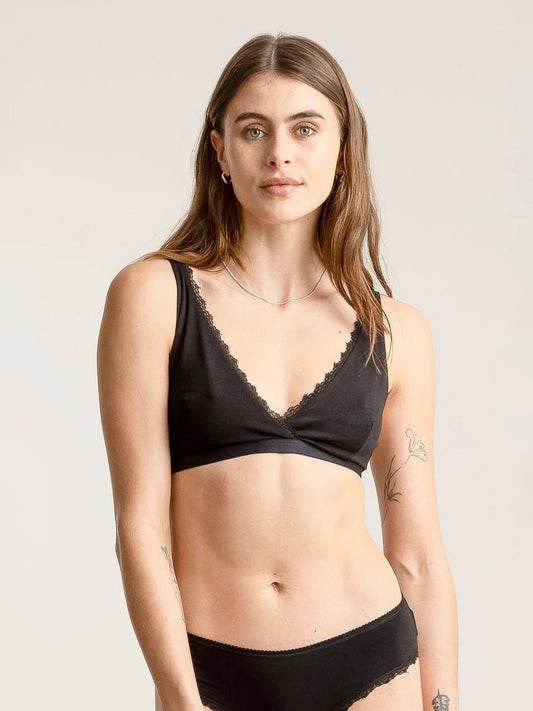 Komodo Margot Organic Cotton Lace-Trim Bra - Black