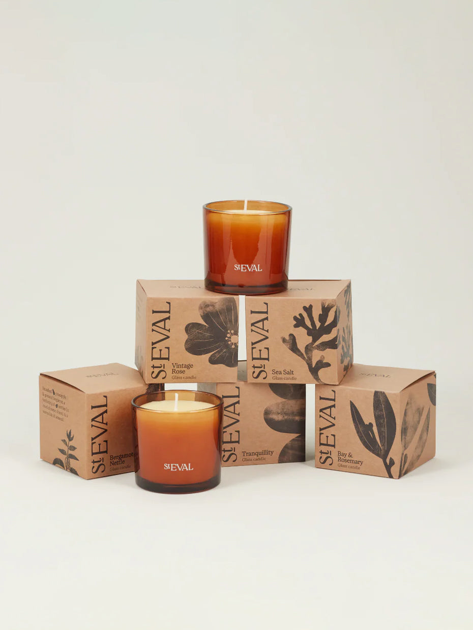 St. Eval Amber Glass Candle- Tranquility