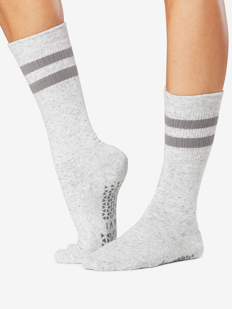 TAVI Kai Fashion Crew Grip Sokken - voor Barre, Pilates en Yoga - met handgrepen voor dames en heren, Ebben, Large