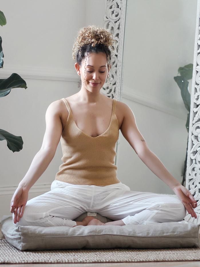 HEMP Luxury meditation kit meditation cushion zabuton blanket lavender eye pillow meditation set restorative yoga home floor cushion natural white beige neutral elevated home organic sustainable eco friendly starter beginner new