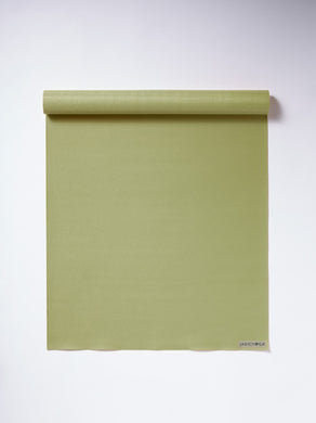 JadeYoga olive green yoga mat rolled from top on white background, high-quality textured surface, eco-friendly pilates exercise mat front view.