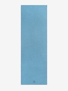 Blue yoga mat, high-quality textured surface, non-slip grip, front view, rectangular, fitness equipment, exercise accessory for yoga and Pilates, isolated on a white background.