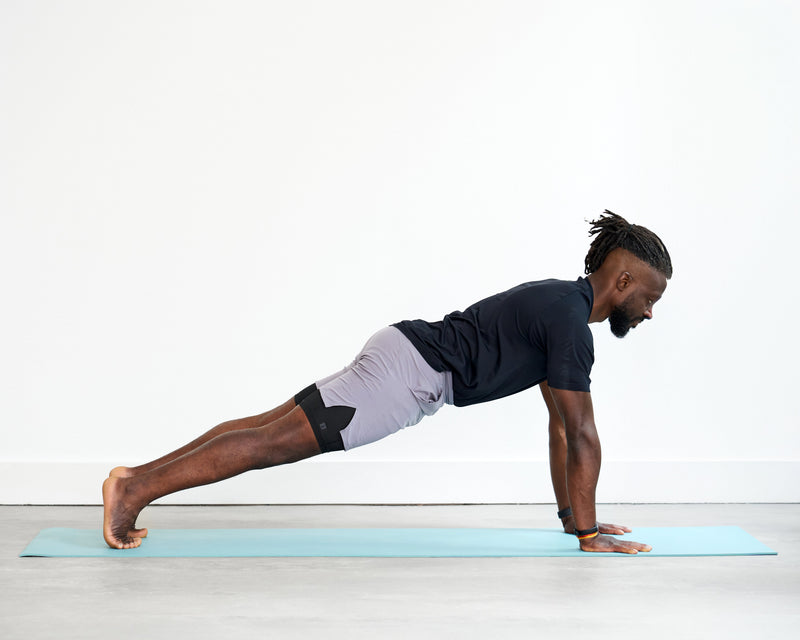 Person practising Plank Pose (Phalakasana), balancing on the hands and toes with the arms straight and the body forming a long line from head to heels.