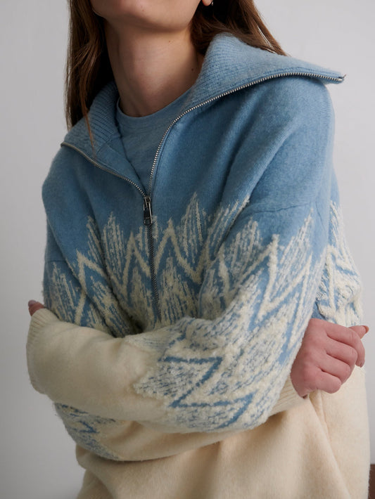 Varley Hedda Fairisle Half Zip - Ashley Blue
