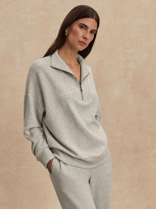 Varley Hawley Half Zip Sweat - Light Grey Marl