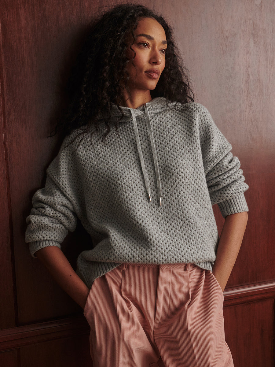 Varley Melchie Relaxed Knit Hoodie - Grey Marl