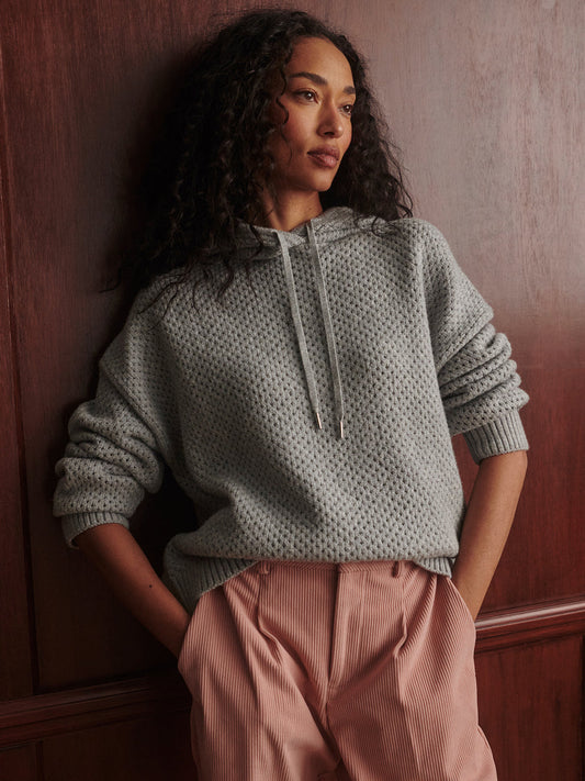 Varley Melchie Relaxed Knit Hoodie - Grey Marl