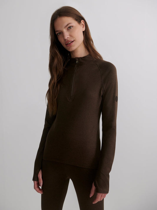 Varley Always Warm Half Zip Base Layer - Deep Chocolate Marl