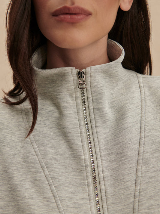 Varley Arlene Zip Through Sweat - Light Grey Marl