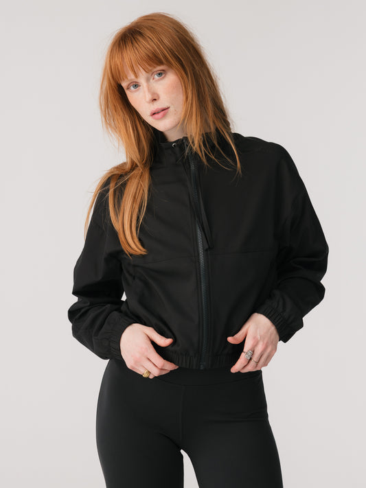 Girlfriend Collective Miller Zip Up Track Jacket - Black