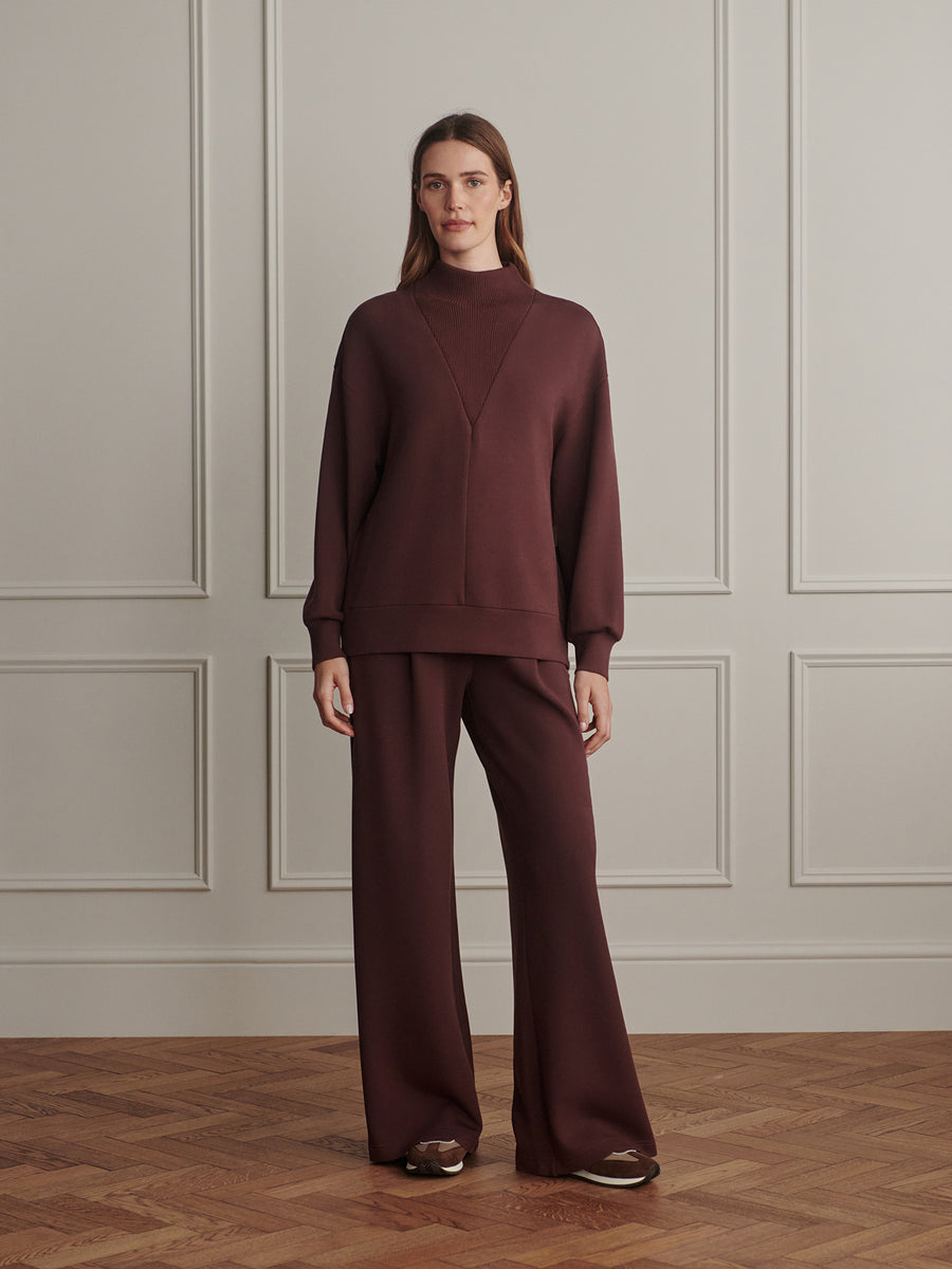 Varley Novi Longline Mock Neck Sweat - Mahogany