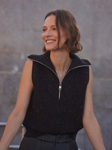 Varley Hally Half Zip Rib Vest - Black Fleck