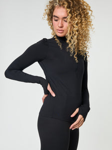 Girlfriend Collective Reset Long Sleeve Mock Neck Half Zip - Black