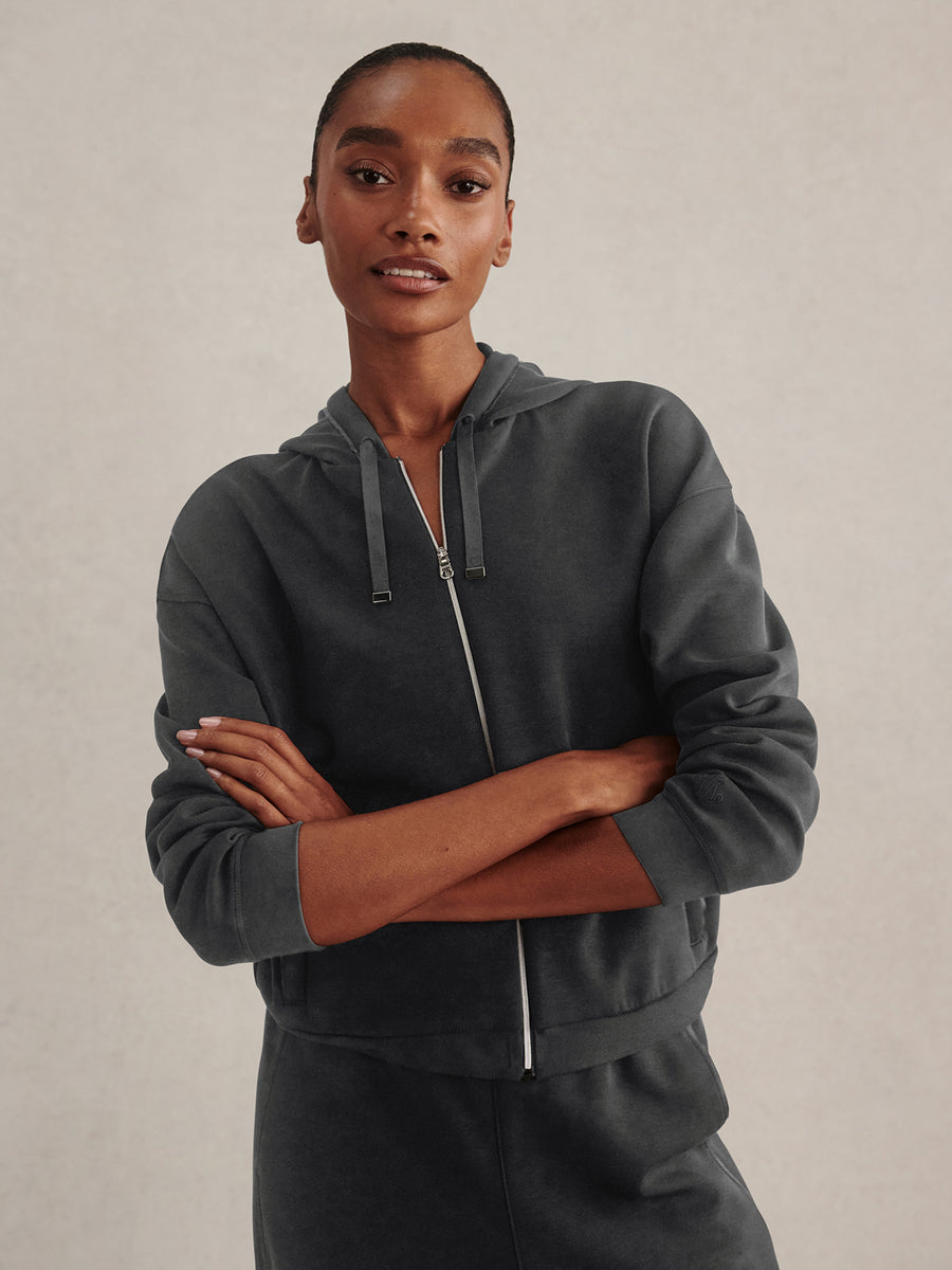 Varley Jorgie Zip Through Hoodie - Slate Black