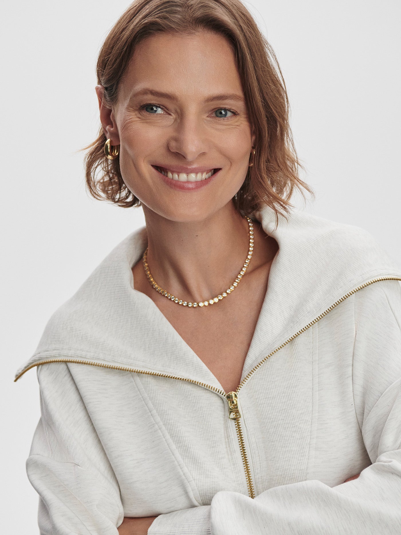 Varley Halley Zip Through Sweat - Ivory Marl