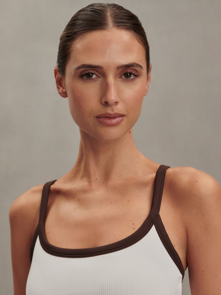 Varley Theon Scoop Neck Tank - White/Coffee Bean