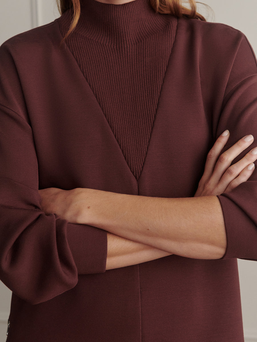 Varley Novi Longline Mock Neck Sweat - Mahogany