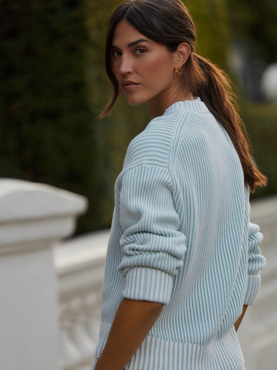 Varley Seymour Knit Sweater - Blue Haze/Snow White