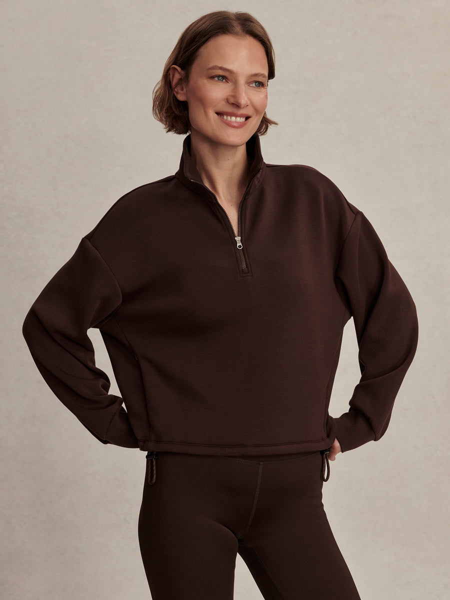 Varley Sian Cropped Half Zip Sweat - Coffee Bean