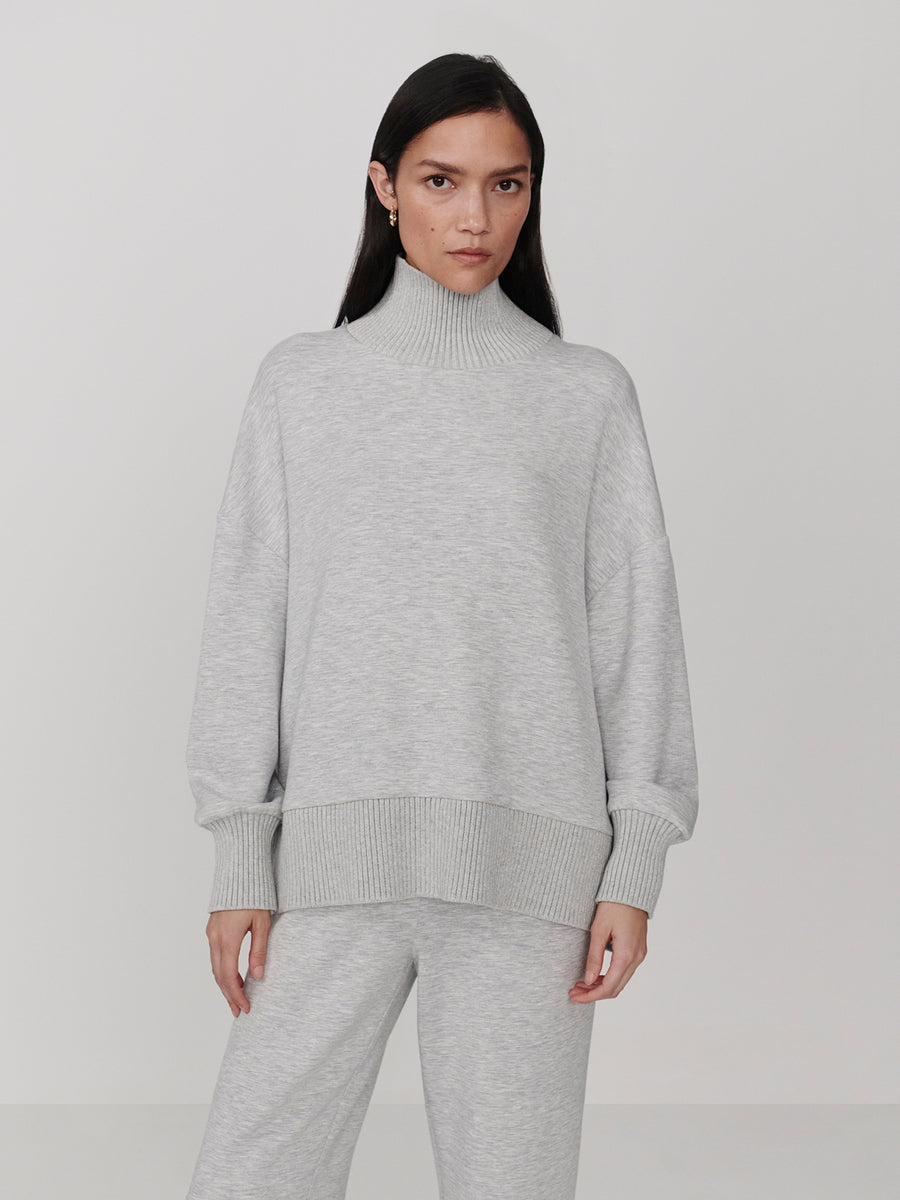 Varley Barker High Neck Sweat - Light Grey Marl