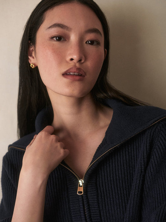 Varley Maura Half Zip Rib Knit - Navy